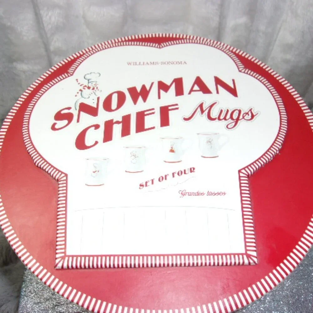 HXS-109 WILLIAMS-SONOMA SNOWMAN CHEF MUGS IN GIFTBOX